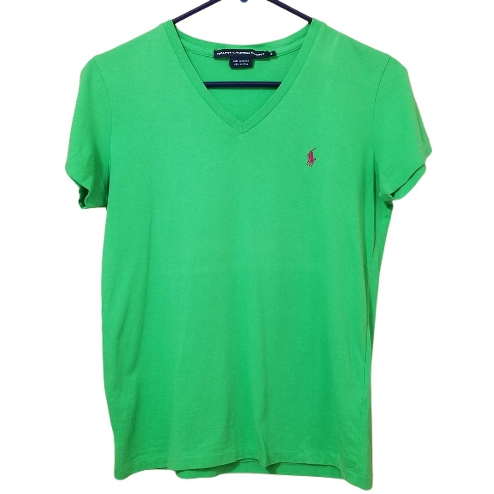 RALPH LAUREN SPORT Pull-On Crew Neck GREEN Cotton T-Shirt/Top Shot Sleeve Sz S!